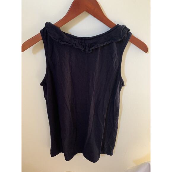 Tommy Hilfiger Tank Blouse Womens M Dark Blue Ruffle Gold Sequin Round Neck - Picture 3 of 6